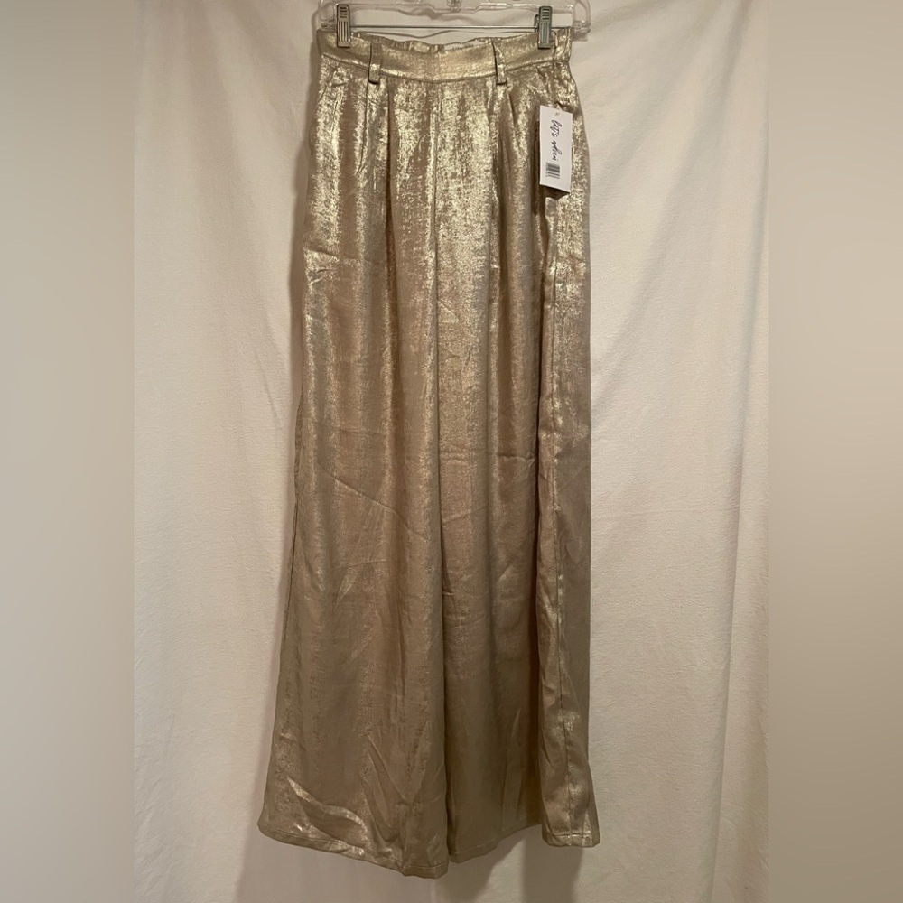 12th Tribe Metallic Gold Wide Leg Pants